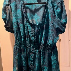 Torrid Size 2 Sheer Floral Top with Puff Sleeves